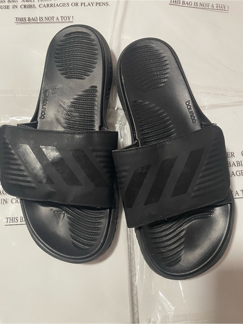 adidas Black Men's Slide Sandals with Signature Stripes
